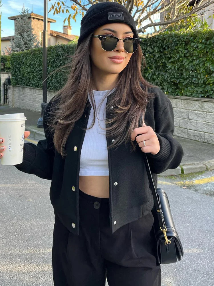 Chic Bomber Jacket with Buttons | Serena