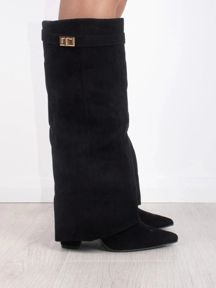 Elegant Black Suede Leather Boots | Quintine