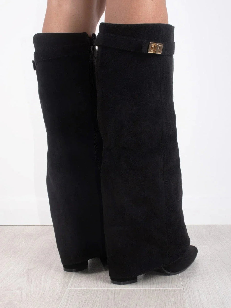 Elegant Black Suede Leather Boots | Quintine
