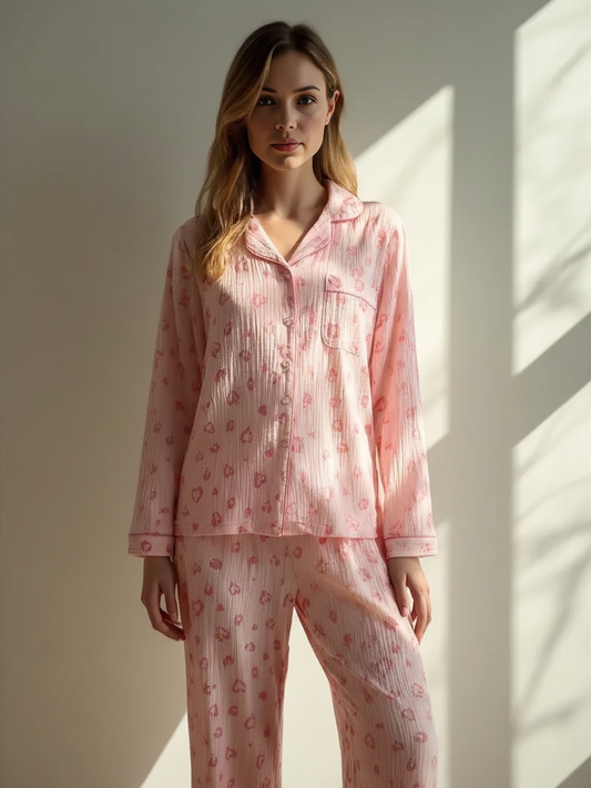 Comodo set di pigiama in cotone | Baci e cuori