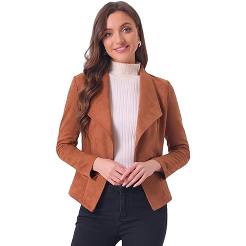 Suede Jacket with Open Collar | Tina