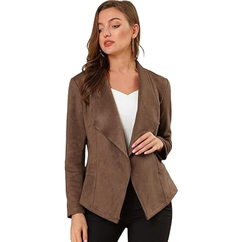 Suede Jacket with Open Collar | Tina