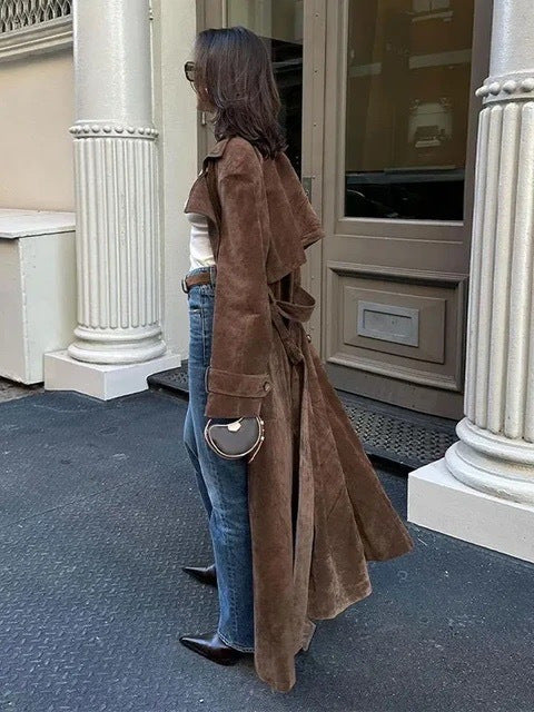 Stylish Suede Long Coat | Camilla