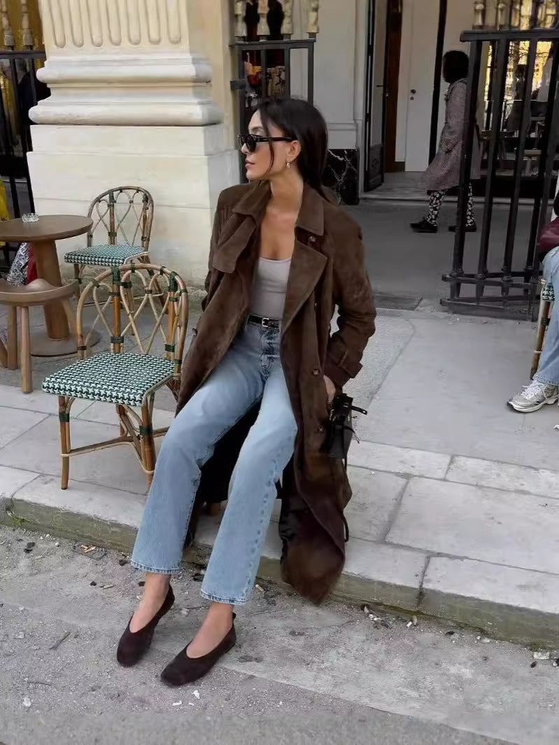 Stylish Suede Long Coat | Camilla