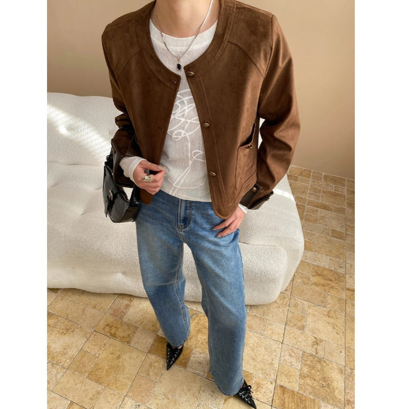 Short Suede Jacket with Round Neck | Amélia