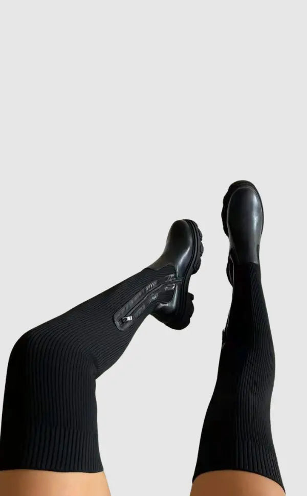 Stretch Knitted Knee-High Boots | Livia