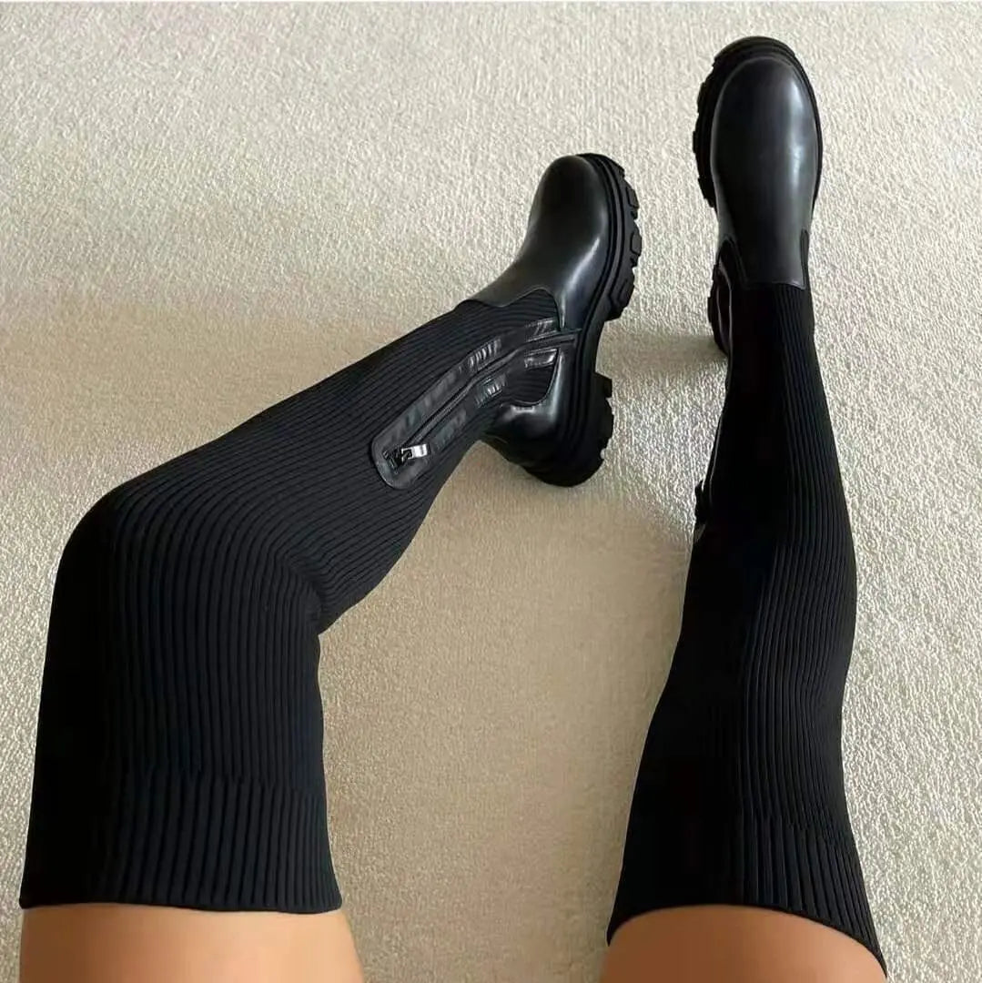 Stretch Knitted Knee-High Boots | Livia