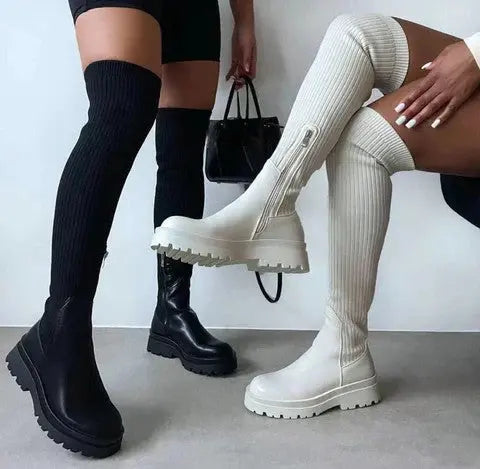 Stretch Knitted Knee-High Boots | Livia