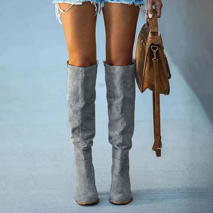 Trendy Women's Grey Block Heel Boots | Inaya