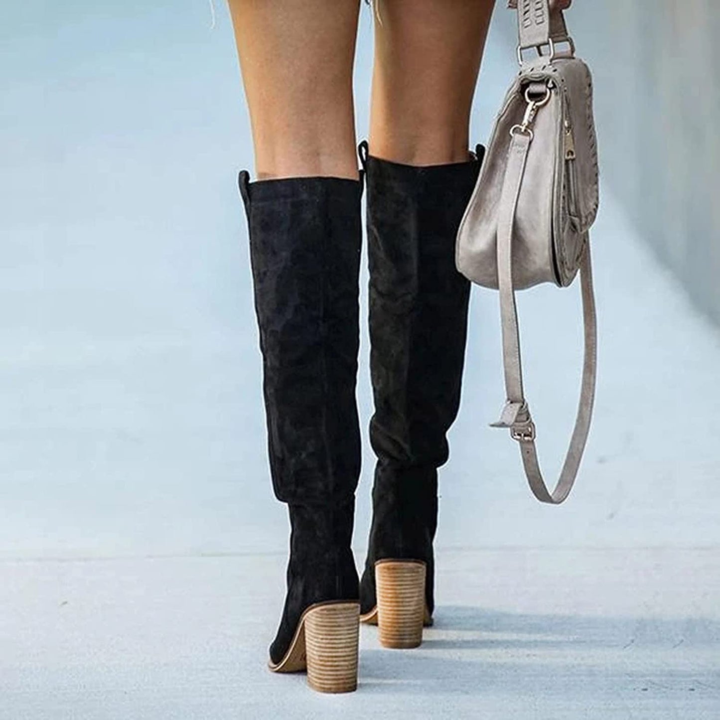Trendy Women's Grey Block Heel Boots | Inaya