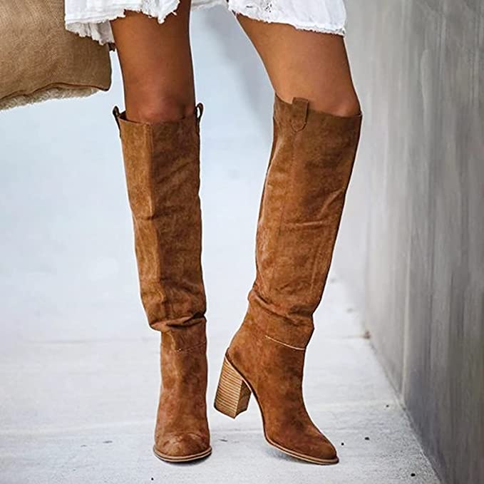 Trendy Women's Grey Block Heel Boots | Inaya