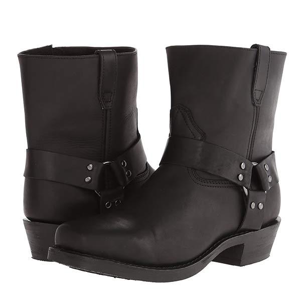 Mid-Cut Leather Biker Boots with Harness Detail | Helene