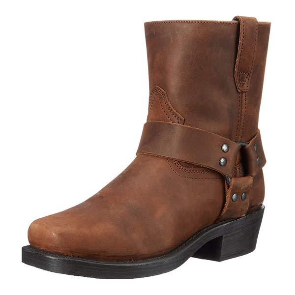 Mid-Cut Leather Biker Boots with Harness Detail | Helene