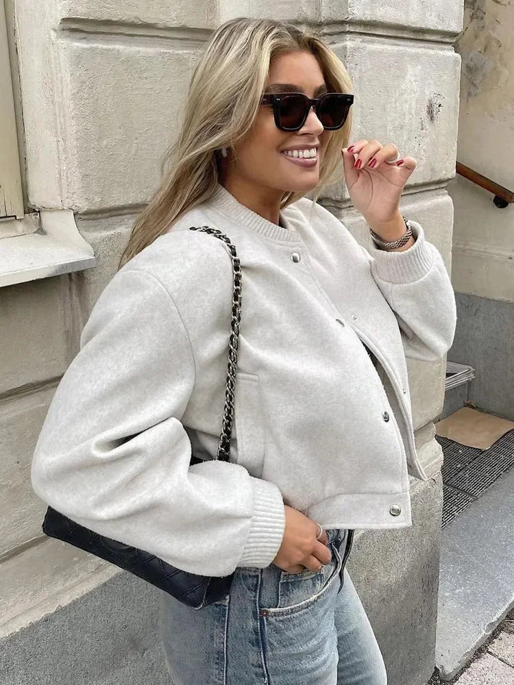Chic Bomber Jacket with Buttons | Serena