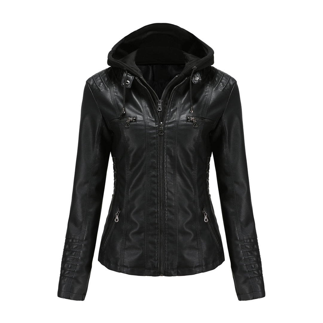 Stylish Leather Jacket with Hood | Ruby