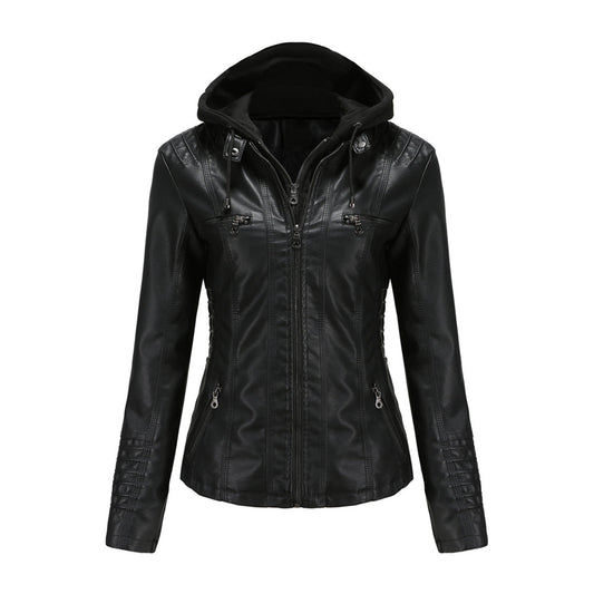 Stylish Leather Jacket with Hood | Ruby
