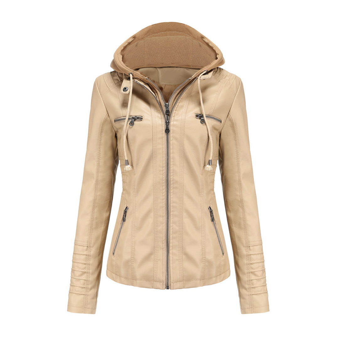 Stylish Leather Jacket with Hood | Ruby