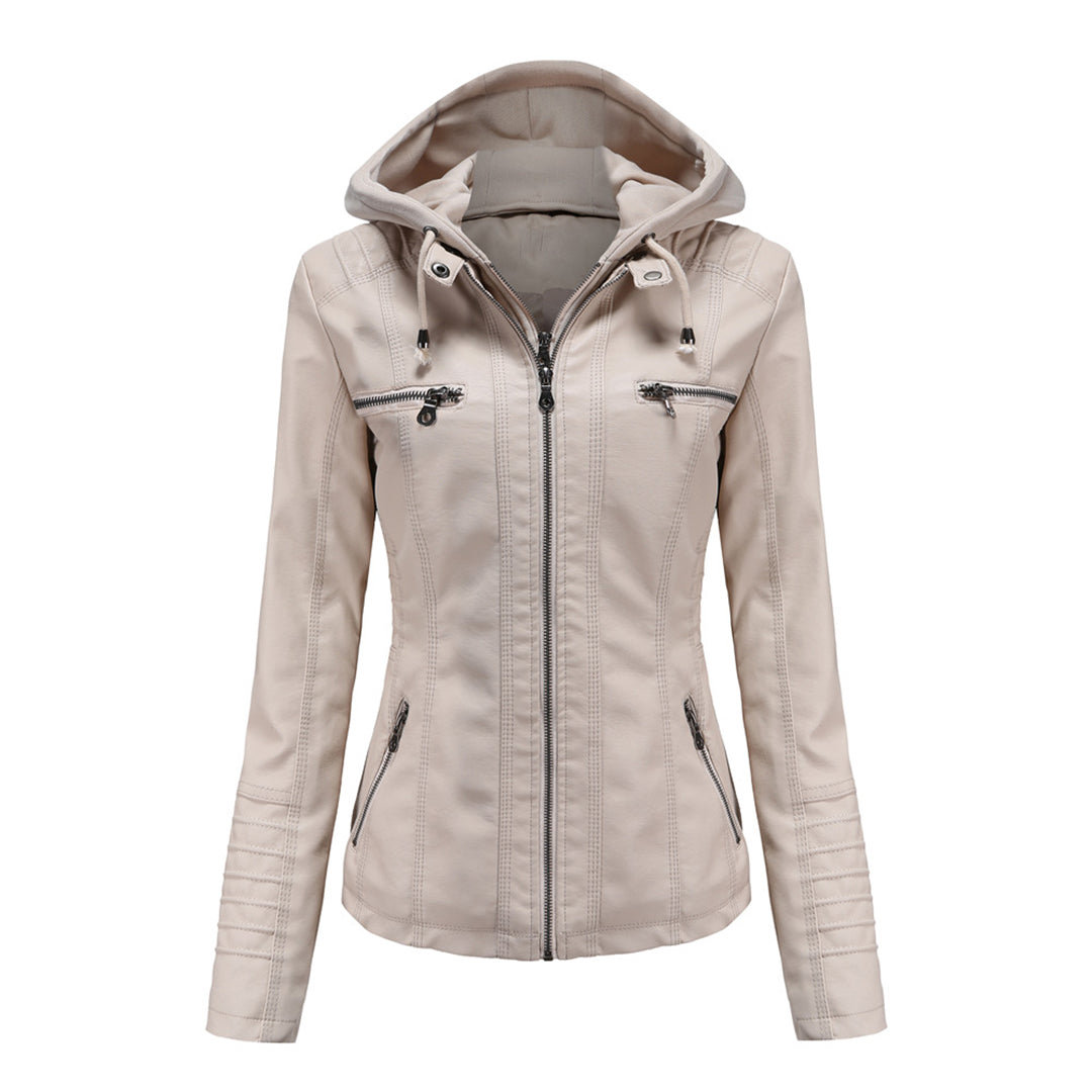 Stylish Leather Jacket with Hood | Ruby