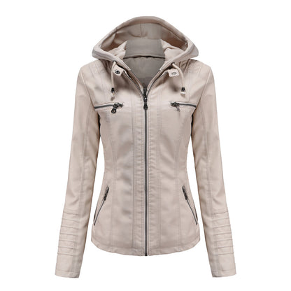 Stylish Leather Jacket with Hood | Ruby