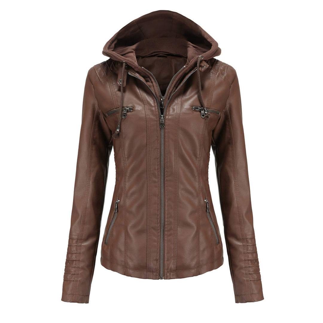 Stylish Leather Jacket with Hood | Ruby