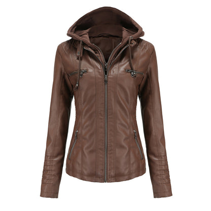 Stylish Leather Jacket with Hood | Ruby