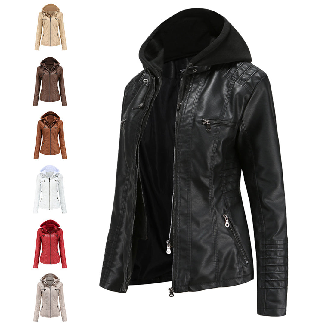 Stylish Leather Jacket with Hood | Ruby