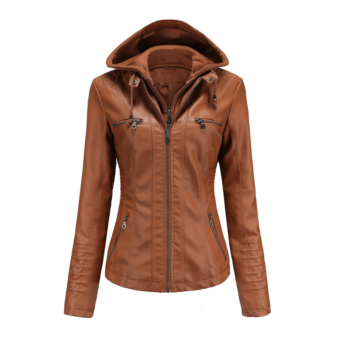 Stylish Leather Jacket with Hood | Ruby