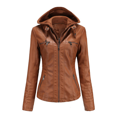 Stylish Leather Jacket with Hood | Ruby