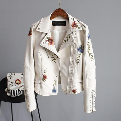 Leather Women's Jacket with Flowers | Luna