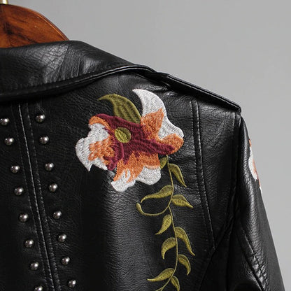 Leather Women's Jacket with Flowers | Luna