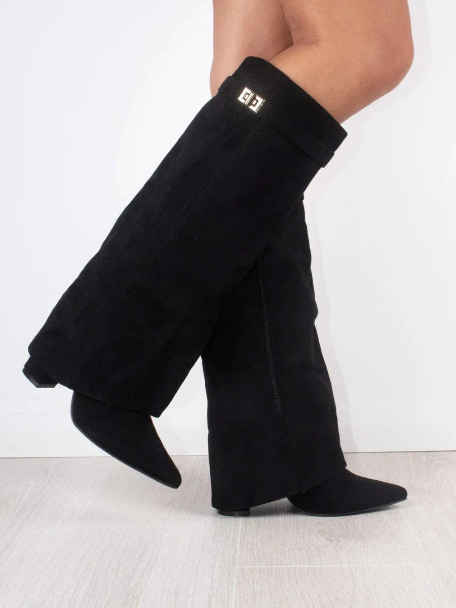 Elegant Black Suede Leather Boots | Quintine
