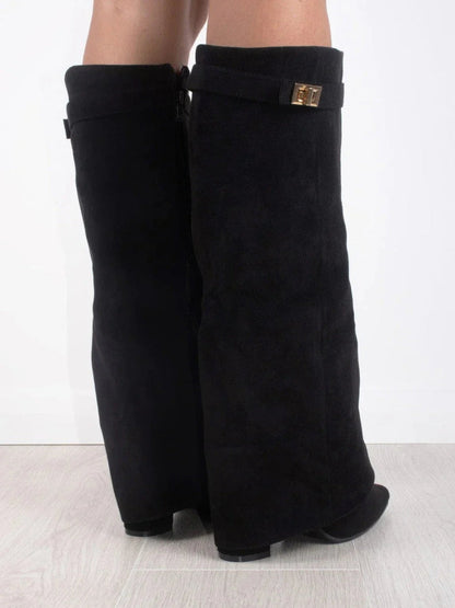 Elegant Black Suede Leather Boots | Quintine