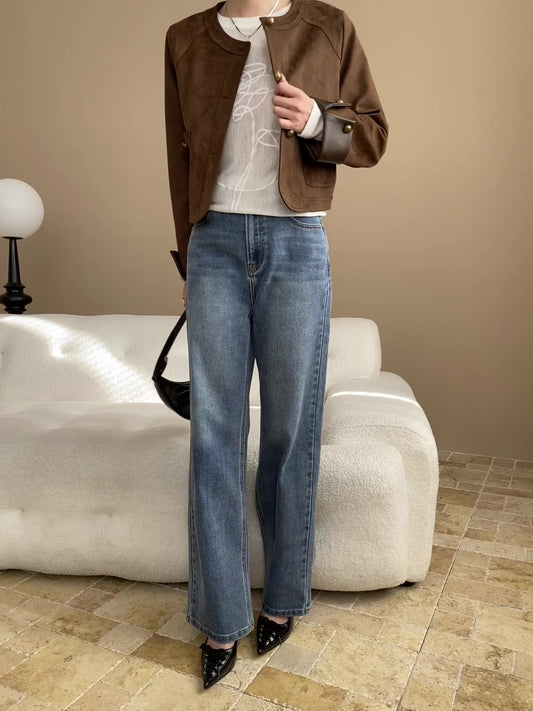 Short Suede Jacket with Round Neck | Amélia