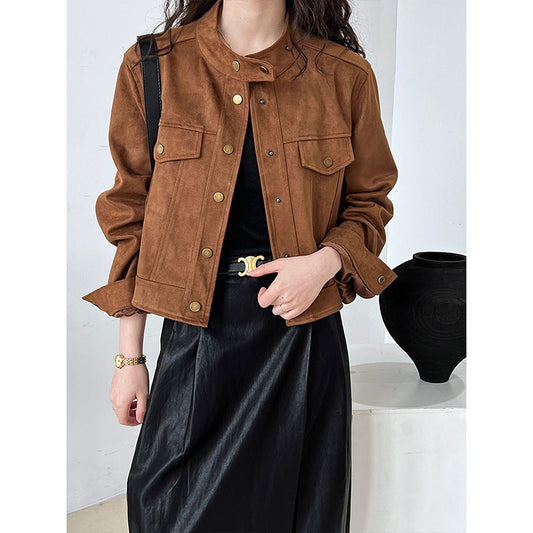 Suede Utility Jacket with Buttons | Flo