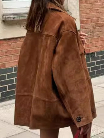 Soft Suede Jacket in Brown | Elena