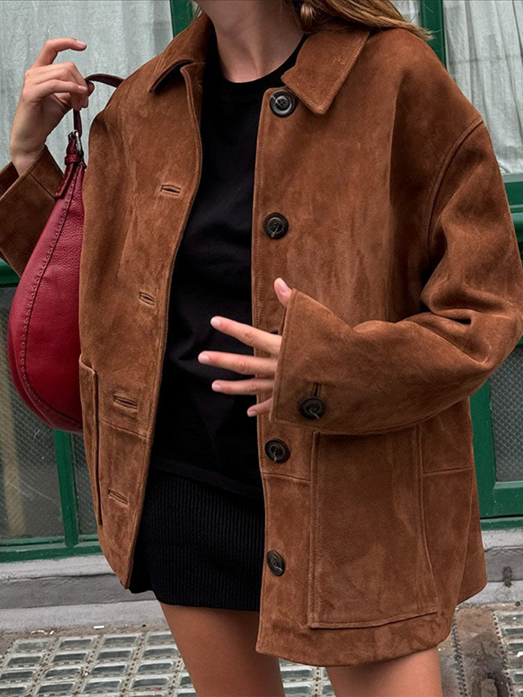Soft Suede Jacket in Brown | Elena
