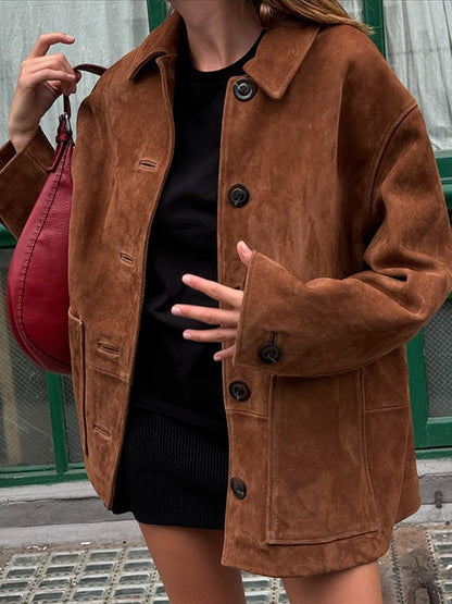 Soft Suede Jacket in Brown | Elena