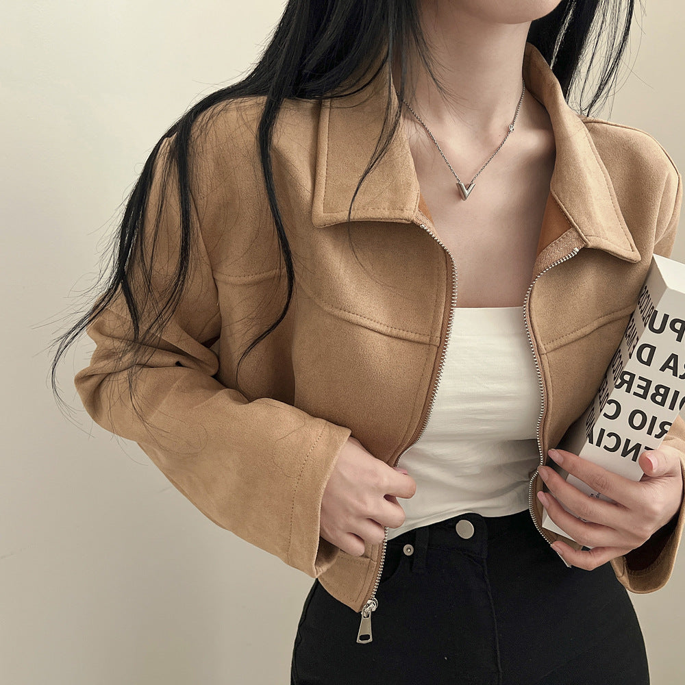 Short Suede Jacket with Zip | Amira