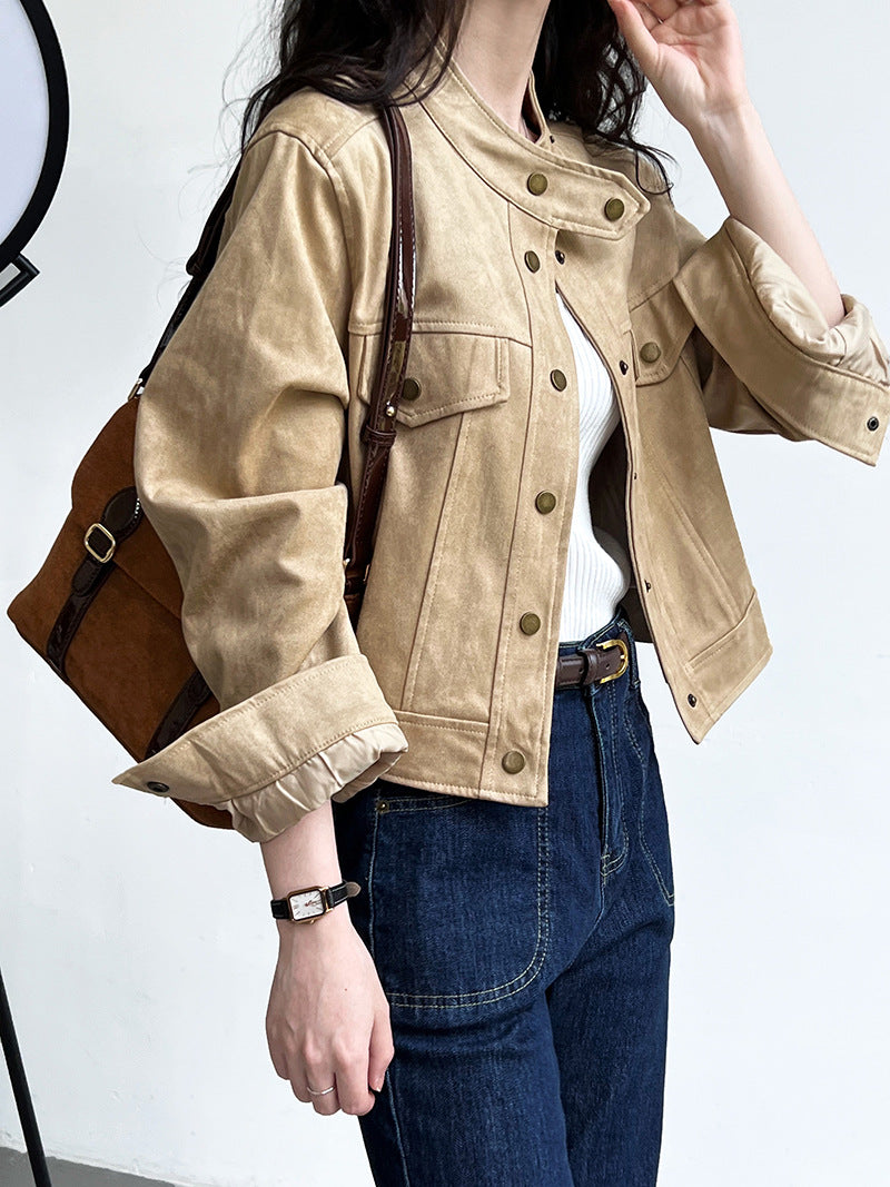 Suede Utility Jacket with Buttons | Flo