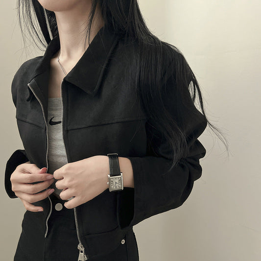 Short Suede Jacket with Zip | Amira