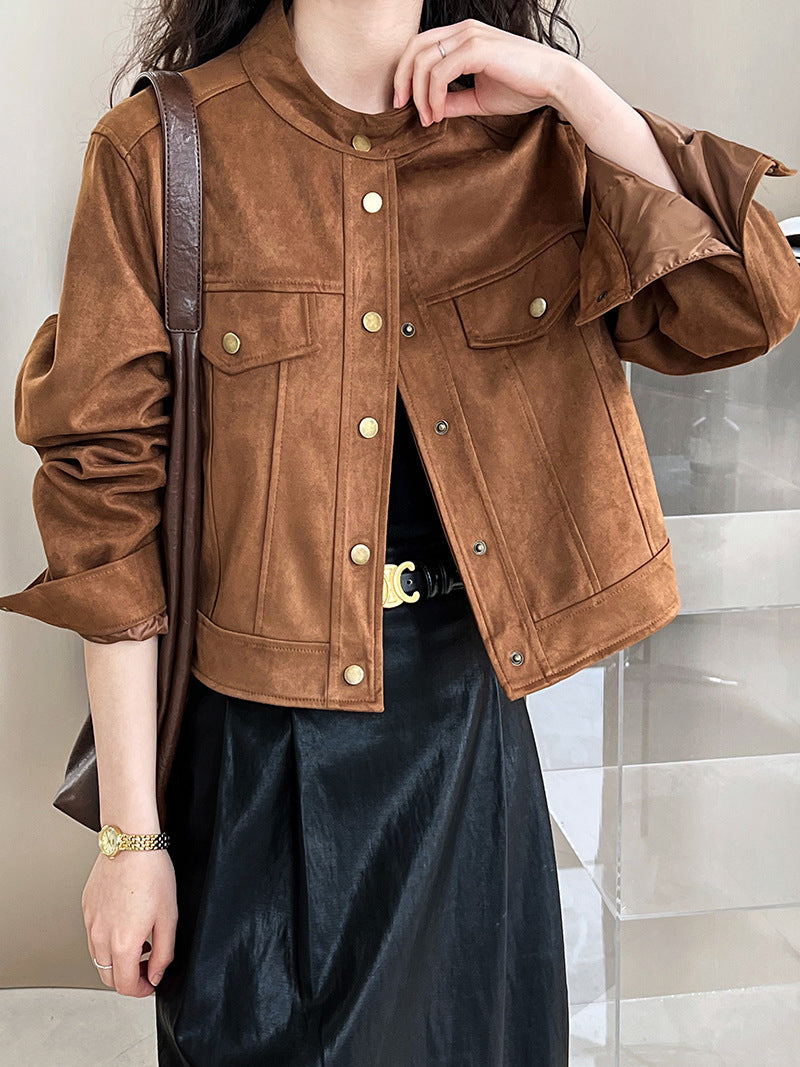 Suede Utility Jacket with Buttons | Flo