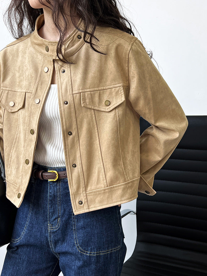 Suede Utility Jacket with Buttons | Flo