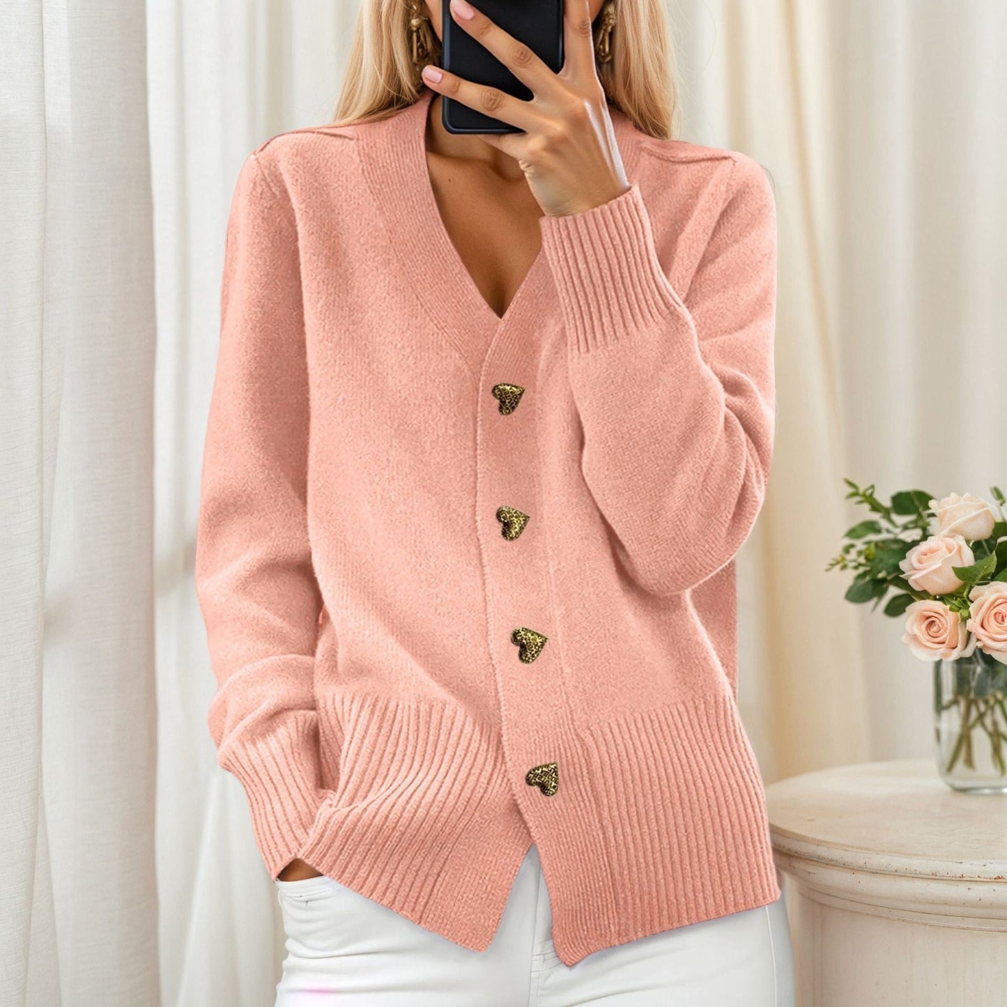 Stylish Cardigan with Heart Buttons | Yara