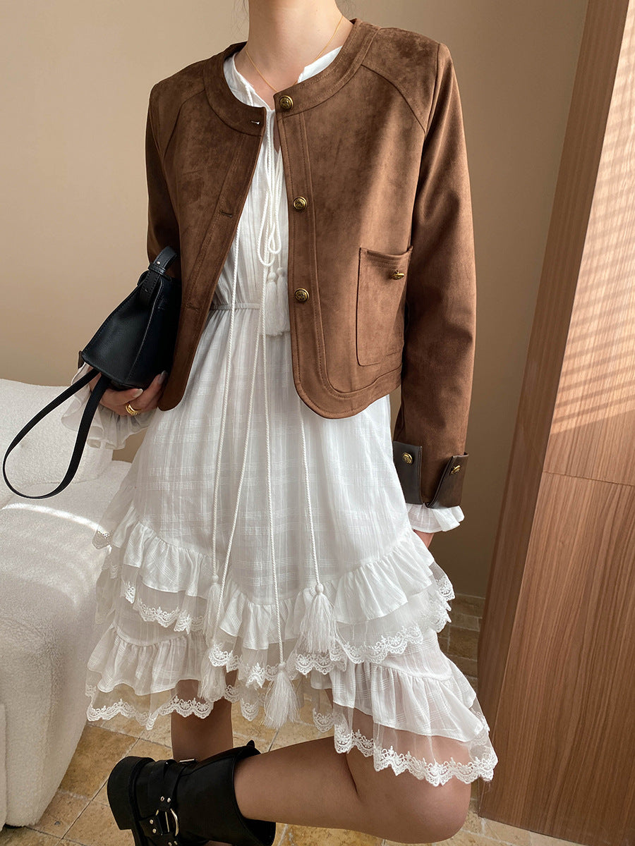 Short Suede Jacket with Round Neck | Amélia