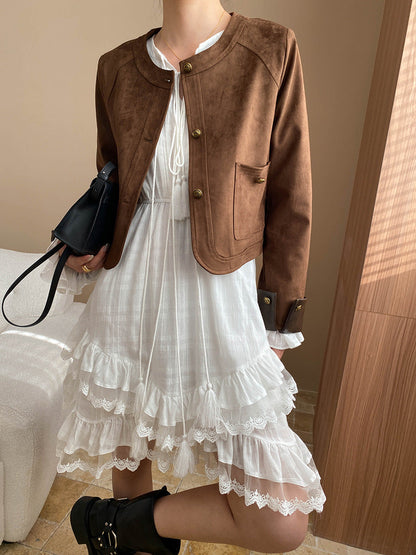 Short Suede Jacket with Round Neck | Amélia