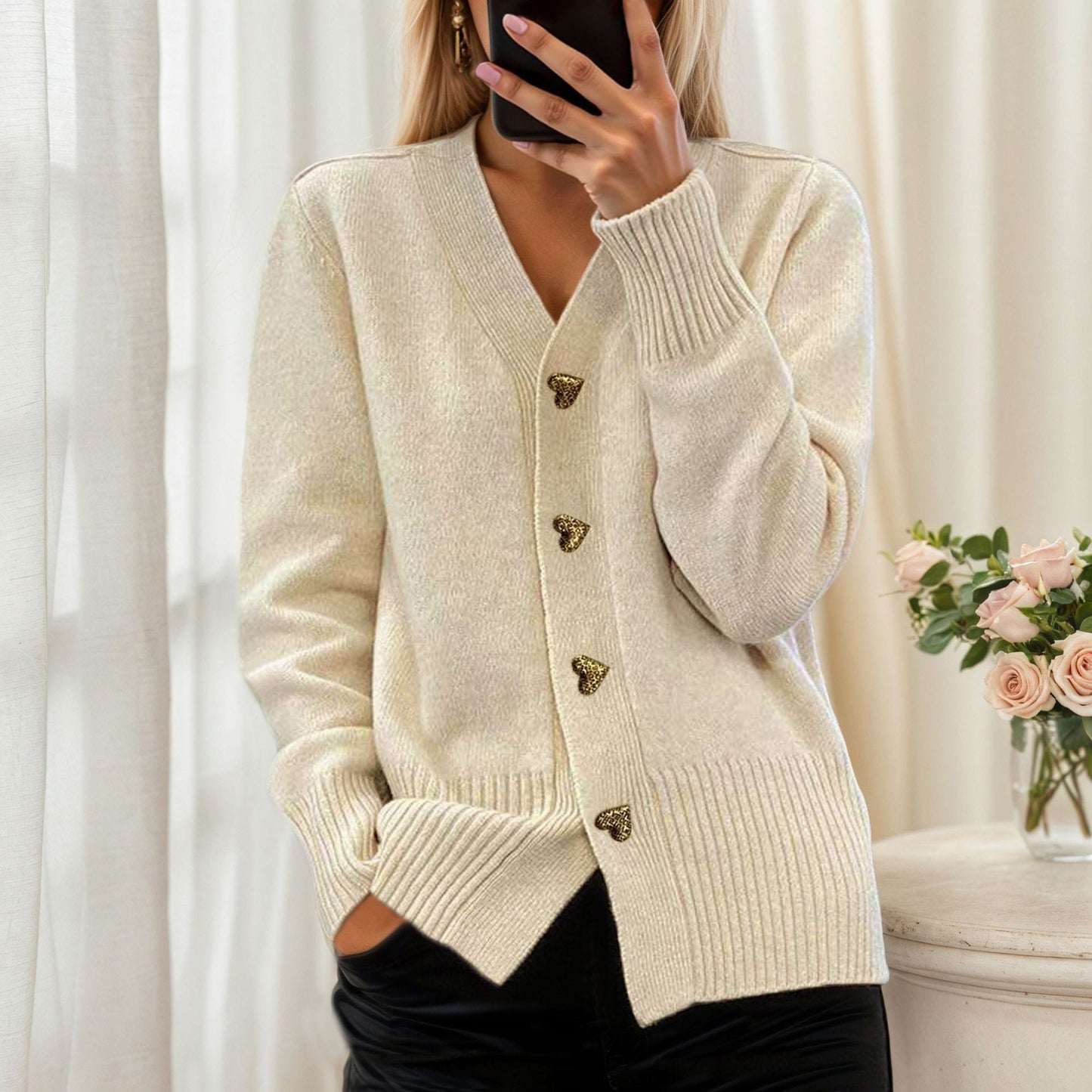 Stylish Cardigan with Heart Buttons | Yara