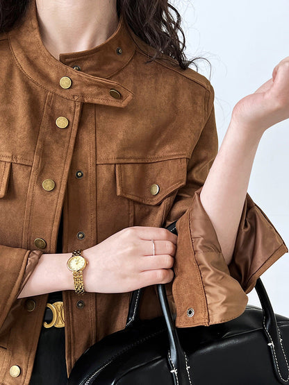 Suede Utility Jacket with Buttons | Flo
