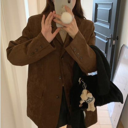 Long Suede Jacket with Notched Collar | Adrienne