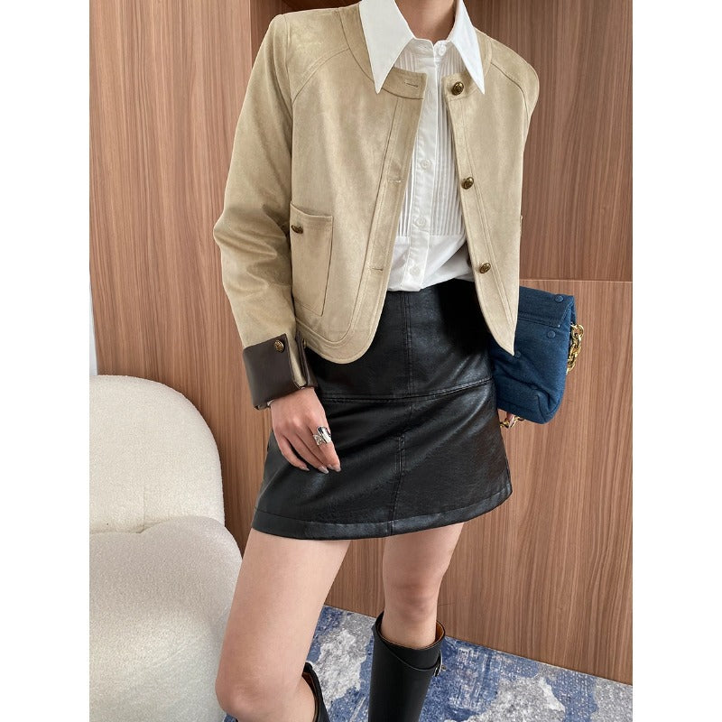 Short Suede Jacket with Round Neck | Amélia