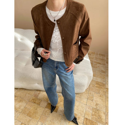 Short Suede Jacket with Round Neck | Amélia